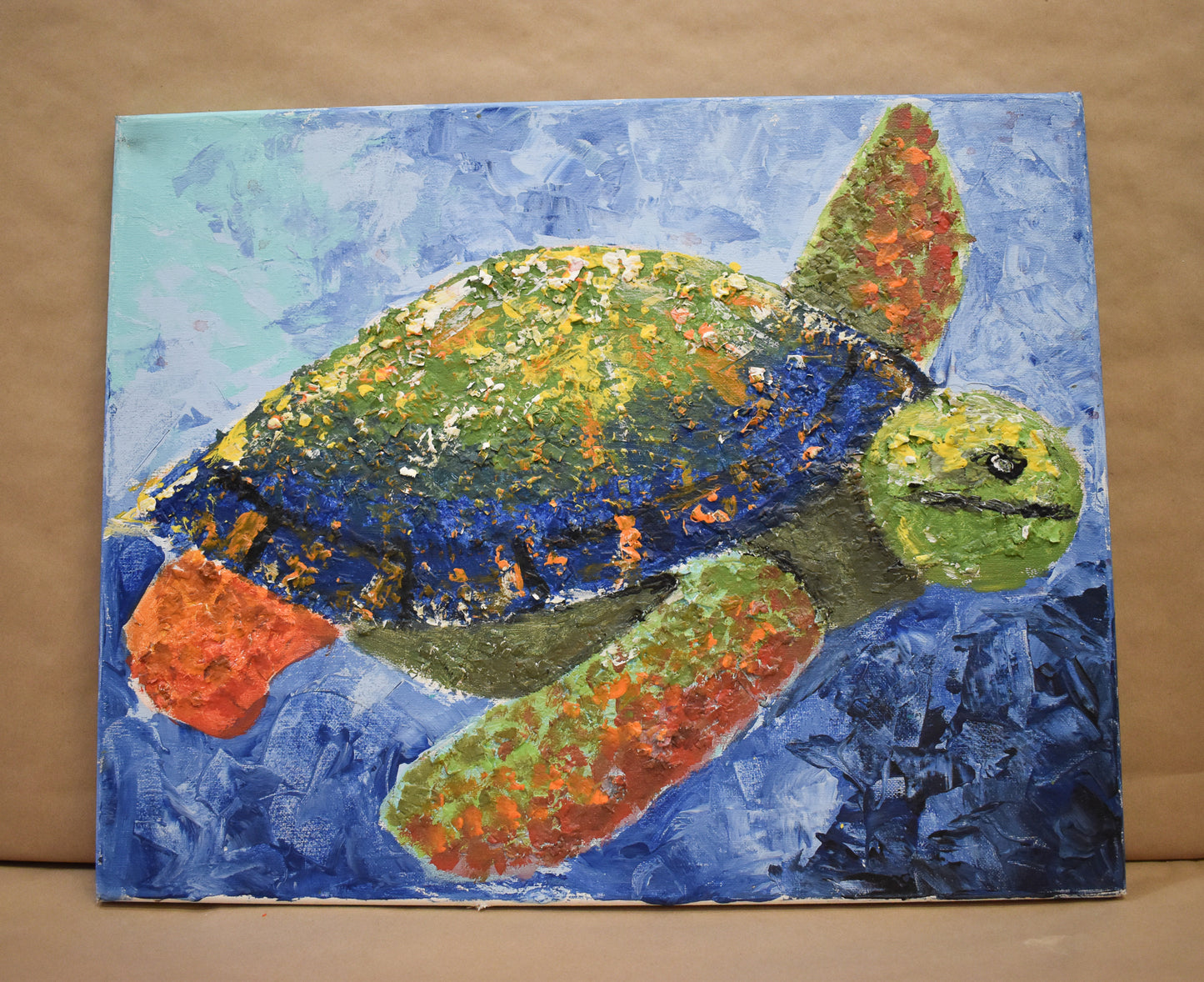 #15 Textured Sea Turtle Painted Canvas