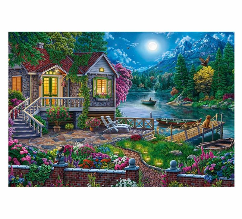 House By The Lake In The Moonlight  DIY Paint By Number Kit