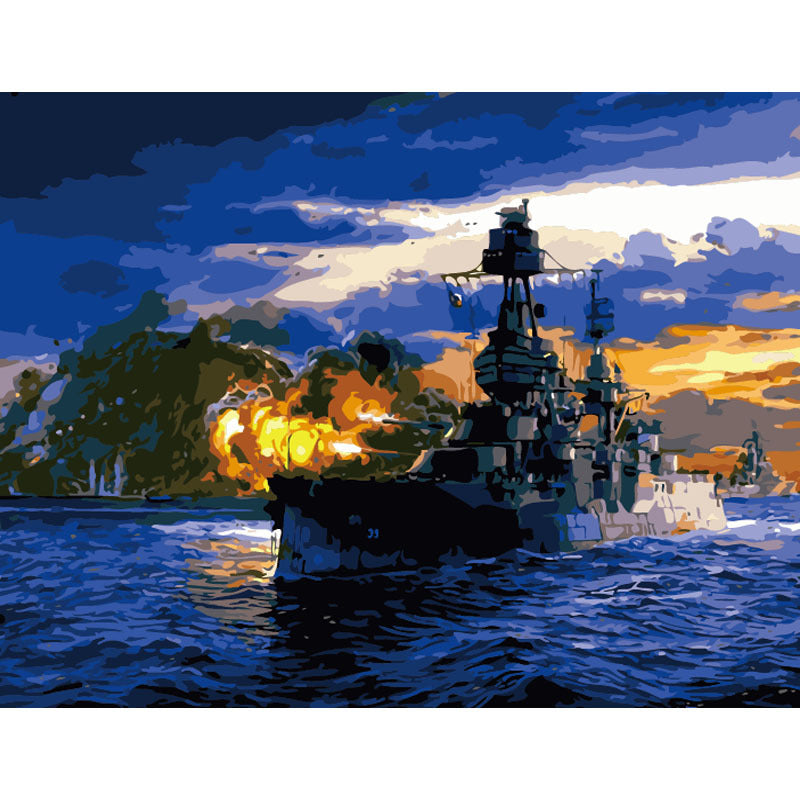 World War 2 USS Texas Battleship At Lwo Jima WW2 Painting Paint Numbers Kit DIY