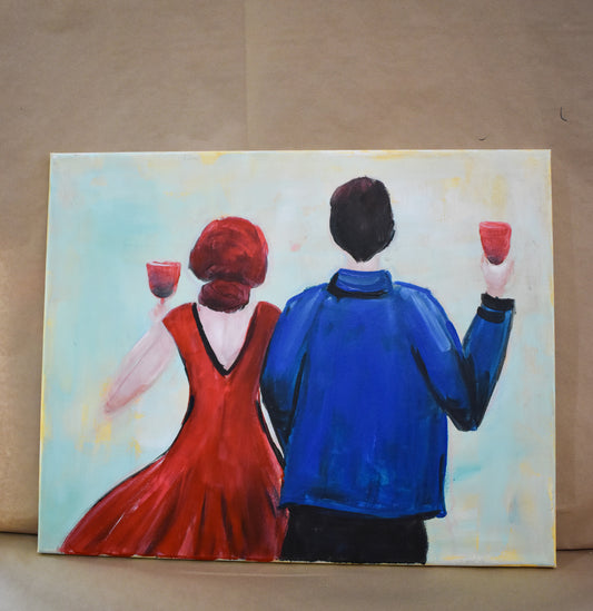 #103 Wine Couple Painted Canvas