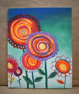 #23 Pinwheel Flowers Painted Canvas