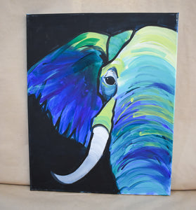 #29 Blue Elephant Painted Canvas