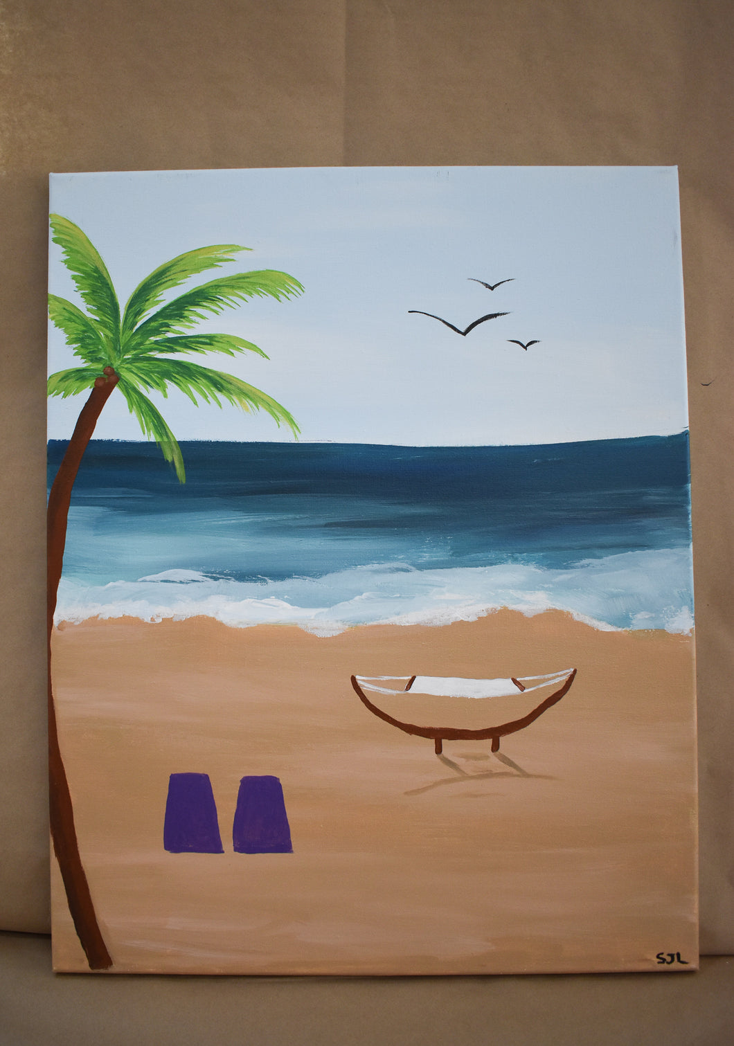#38 Beach Scene Painted Canvas