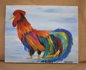 #48 Blue Ribbon Rooster Painted Canvas