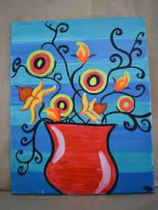 #54 Swirly Flowers Painted Canvas