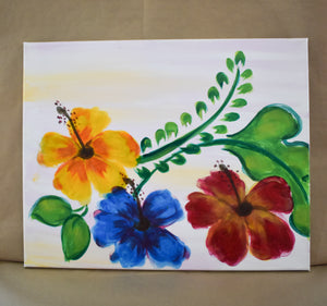 #57 Hibiscus Flowers Painted Canvas