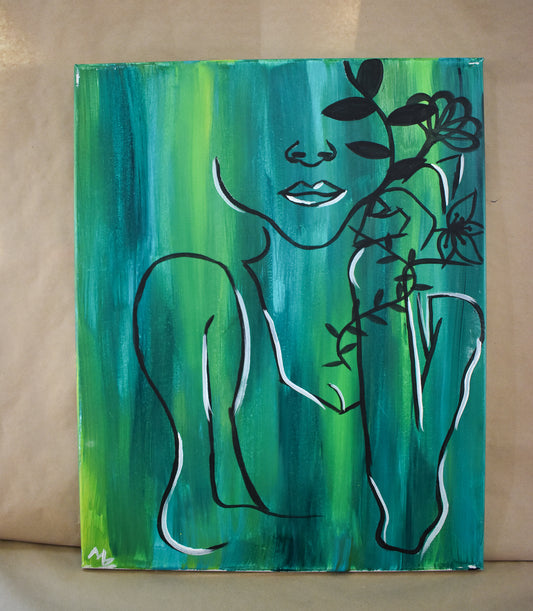 #61 Green Girl Painted Canvas