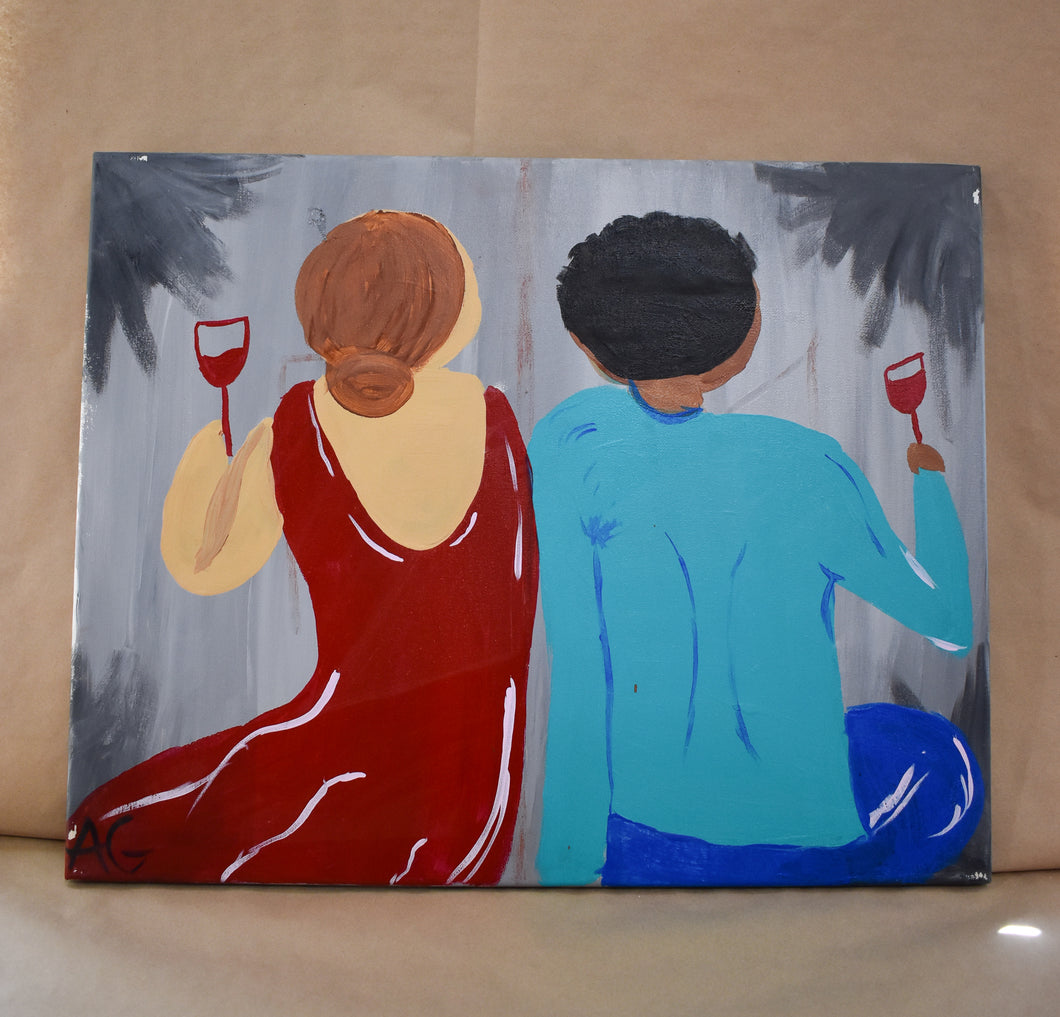 #67 Wine Couple Painted Canvas