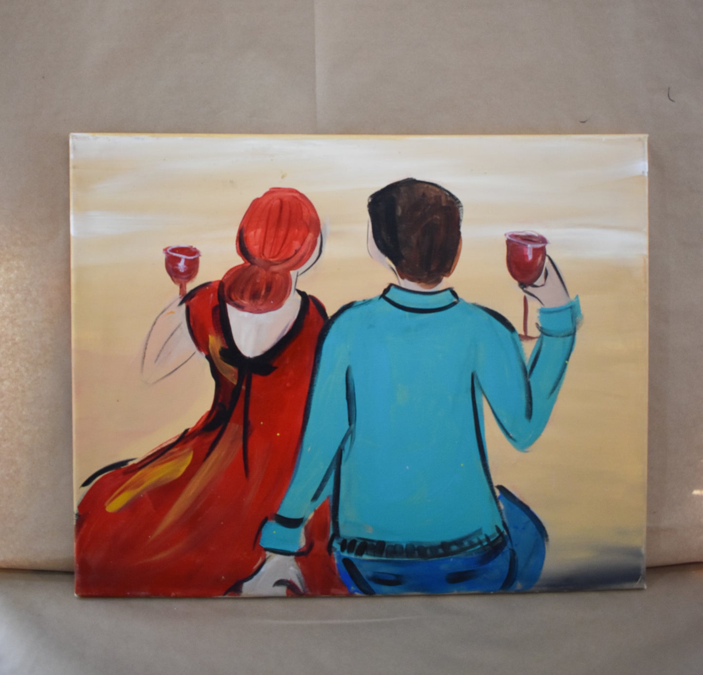 #73 Wine Couple Painted Canvas