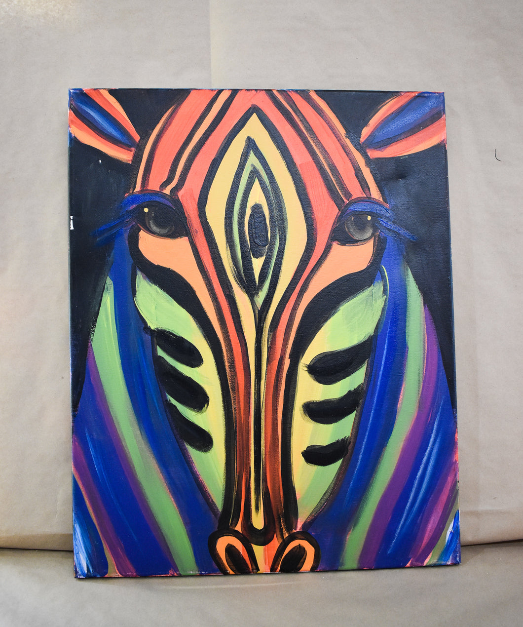 #81 Colorful Zebra Painted Canvas