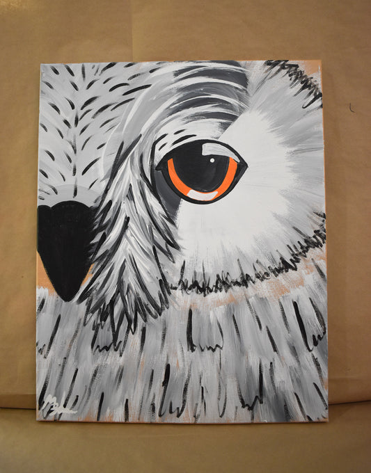 #85 Snow Owl Painted Canvas