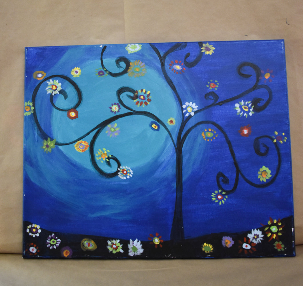#90 Swirly Tree Painted Canvas