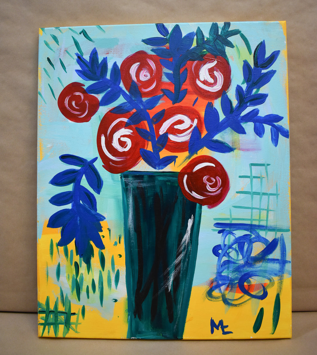 #8 Blue Bouquet Painted Canvas