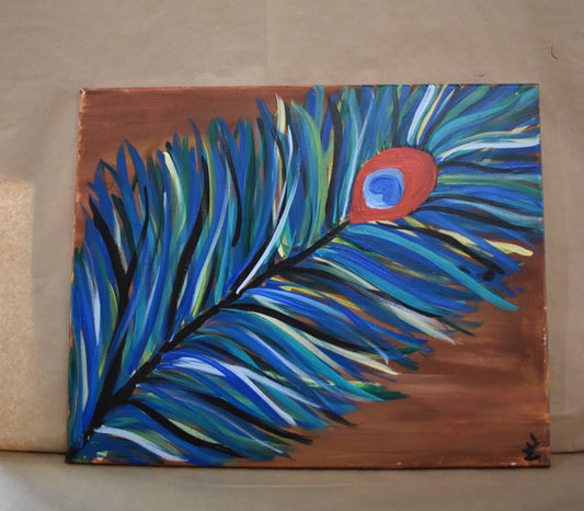 #101 Peacock Feather Painted Canvas